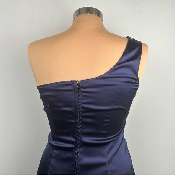 City Triangles Satin Navy Cocktail Dress One Shoulder Appliques Cutouts Sz 3 - Picture 11 of 15